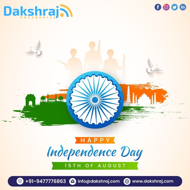 Post image Today we are celebrating the 75th Independence Day of our great nation.
This day, with all the true efforts of our freedom fighters we were able to free our nation and make it truly democrati
Dakshraj Enterprise remembers all the freedom fighters and wishes you a Happy Independence day!