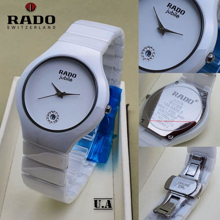 Post image 💝 *This men’s 😍Rado jubli 😍 Ceramica watch is a classic yet stylish design in all over White Black ceramic.* 💝
*Rado jubli** For men’s * 7AAA* Original model* Feature;-12 hr dial-Round case-Date working -WHITE Black Ceramic chain ❤-Heavy original lock-Dial size 44 mm-JAPENEES Quartz movement 100%Good quality 
*High quality*
💝 *Best price only ₹1500/-_+ship/-* 💝
        Booking fast 
🌟🌟🌟🌟🌟🌟🌟🌟🌟🌟🌟