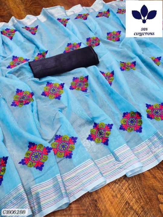 Catalog Name:* Trendy Embroidered Cotton Saree uploaded by business on 8/15/2021