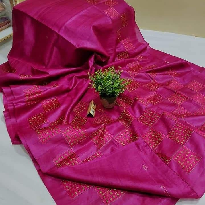 Post image Silk modal saree with imbodery work and contrast plain blouse #modalsilk #desitassar my watsapp ...https://wa.me/message/2G2BPEAS4UPLO1