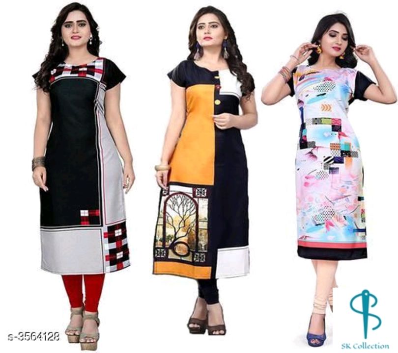Digital printed crepe women's kurtis (combo of 3 pack) uploaded by business on 8/16/2021