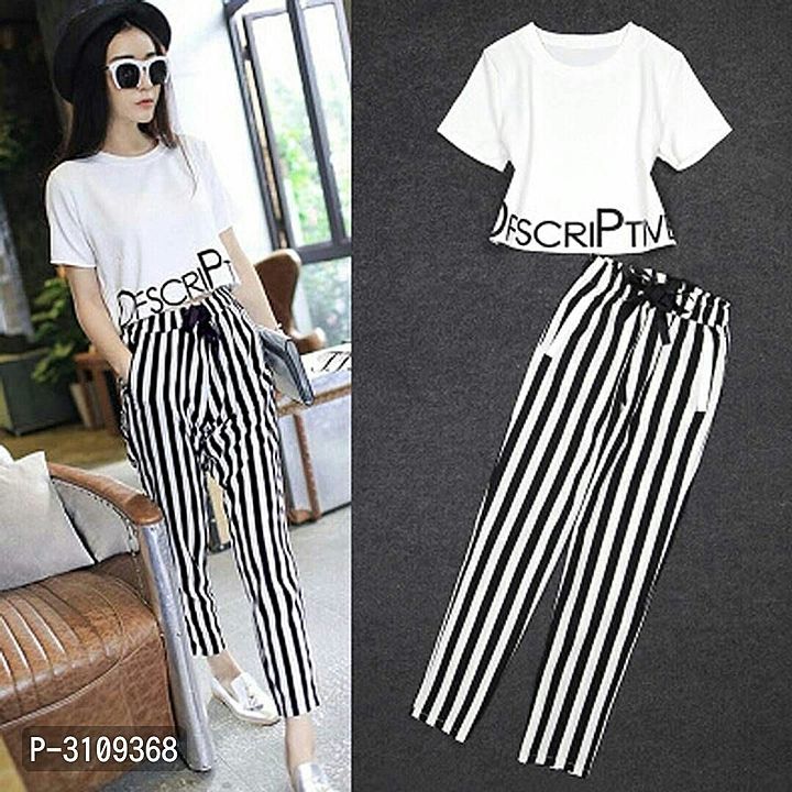 Printed top with stripped bottom..  uploaded by business on 5/30/2020