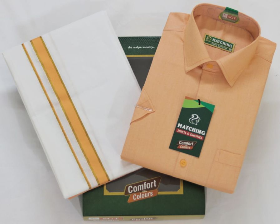 Product image of pure cotton shirt + Dhoties , price: Rs. 950, ID: pure-cotton-shirt-dhoties-afccb334