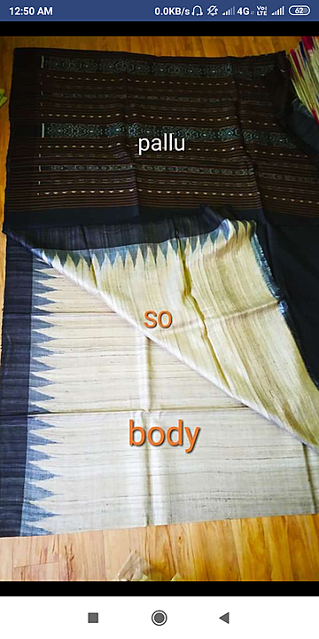Post image Tassar ghicha ikkat saree sambalpuri design pallu natural tassar colour body back colour border with BP