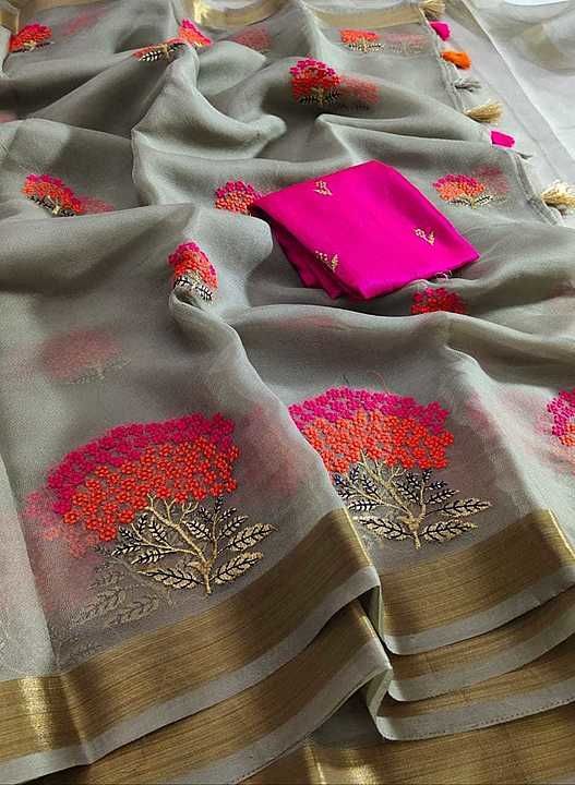 Organza saree uploaded by Veera's Creations on 9/1/2020