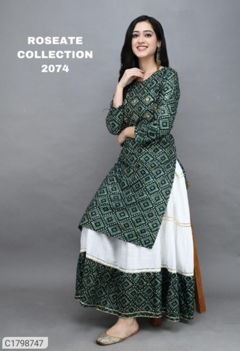  Latest Bandhani Printed Rayon Kurti Skirt Sets uploaded by SVS CLOTHES STORE  on 8/20/2021