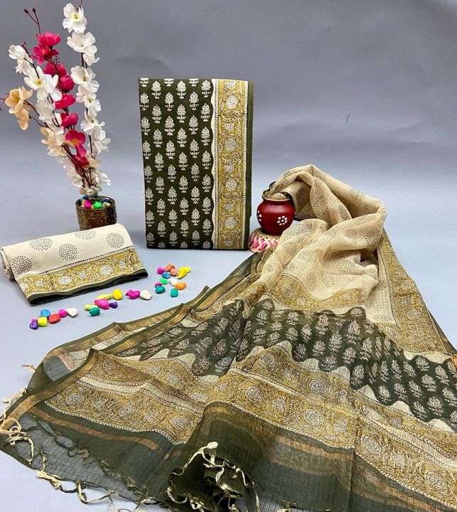 Post image 🔥🔥🔥 Ever New Hand Blocks Collection 🔥🔥🔥
🌟🌟Hand block printed cotton suit with kota doriya duptta (with golden zari boarder) 🌟🌟
👉Print :- hand block,bagru print,dabu print,kalmarari 
👉 Top &amp; Bottom :- 2.5 m (cotton) 
👉 Duppta :- 2.5m (kota doriya ) 
👉 Ready to Departure ⛵🛥️
🌟Place the order now 📲
What's app me on 7725926657