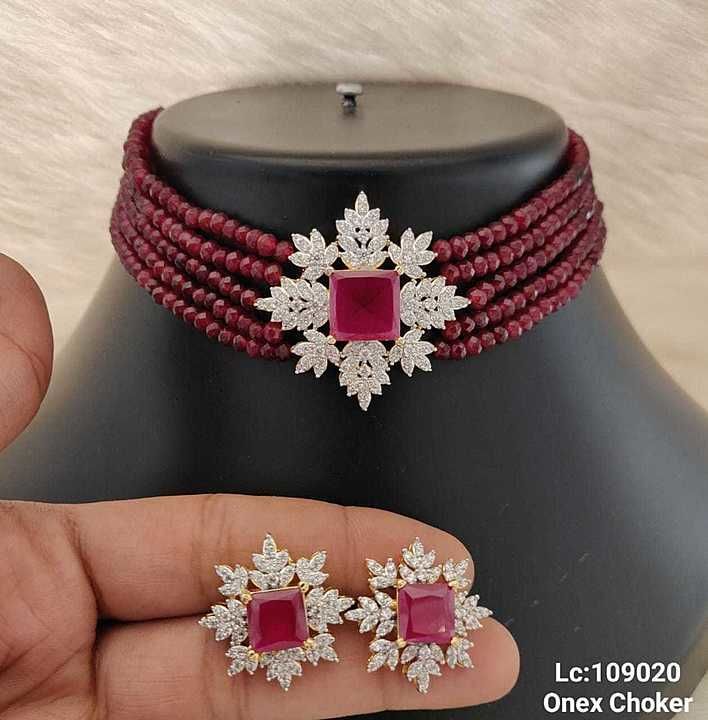 Beautiful onyx beads and American diamond chokar set next to real uploaded by AYAM ASSOCIATES on 9/1/2020