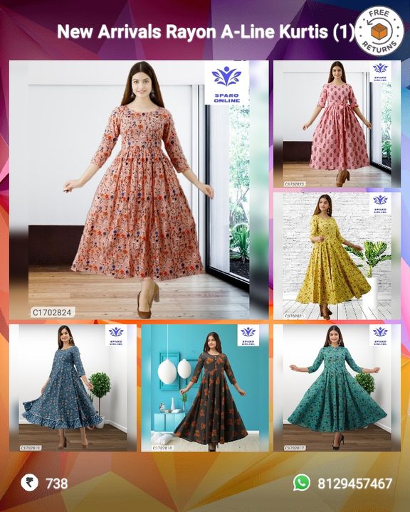 Post image Beautiful Rayon A-Line Kurtis
Designs Available: 10
⚡⚡ Quantity: Only 5 units available⚡⚡
💥 FREE Shipping
💥 FREE COD
💥 FREE Return &amp; 100% Refund
🚚 Delivery: Within 7 days
Contact me on Whatsapp at 8129457467.