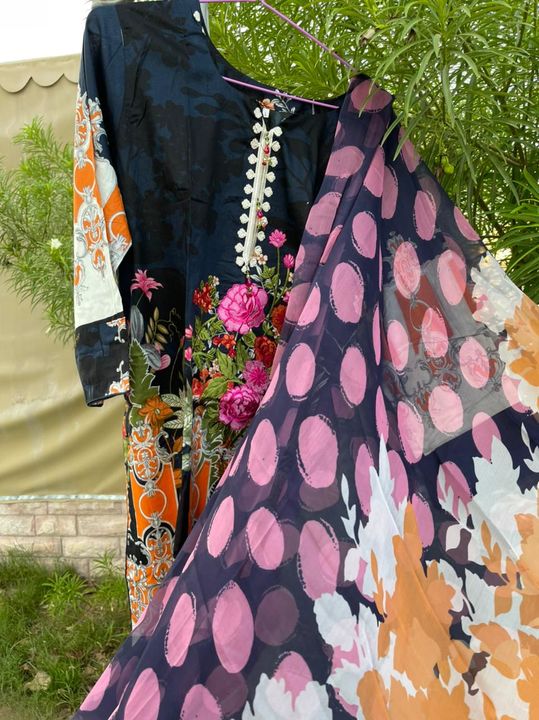 3 piece Stiched Pakistani lawn suit uploaded by Flafia boutique on 8/22/2021