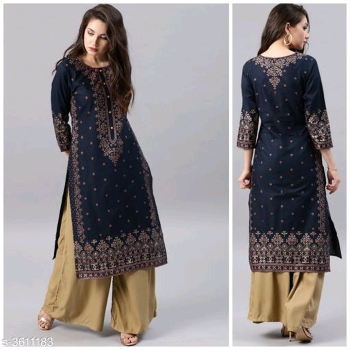 Post image Catalog Name:*Women Rayon A-line Printed Long Kurti With Palazzos*
Kurta Fabric: Rayon
Bottomwear Fabric: Rayon
Sleeve Length: Three-Quarter Sleeves
Set Type: Kurta With Bottomwear
Bottom Type: Palazzos
Pattern: Printed
Multipack: Single
Sizes:
S, M, L, XL, XXL, XXXL, 4XL
Easy Returns Available In Case Of Any Issue
*Proof of Safe Delivery! Click to know on Safety Standards of Delivery