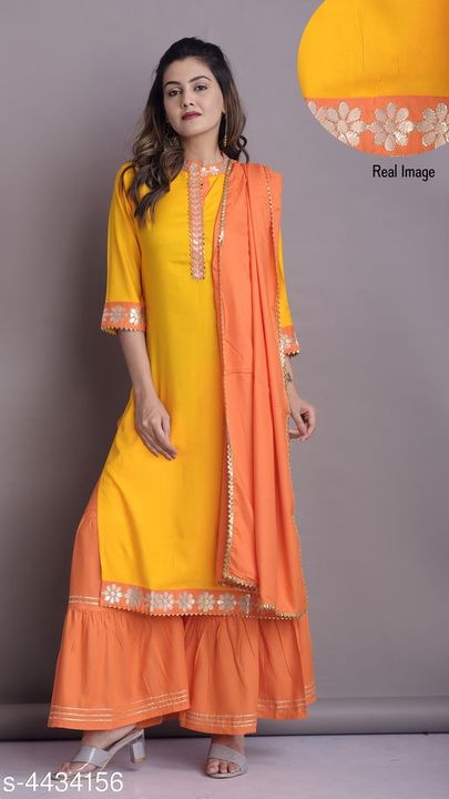 *Women Rayon A-line Printed Long Kurti With Palazzos And Dupatta uploaded by Shreya collection on 8/23/2021
