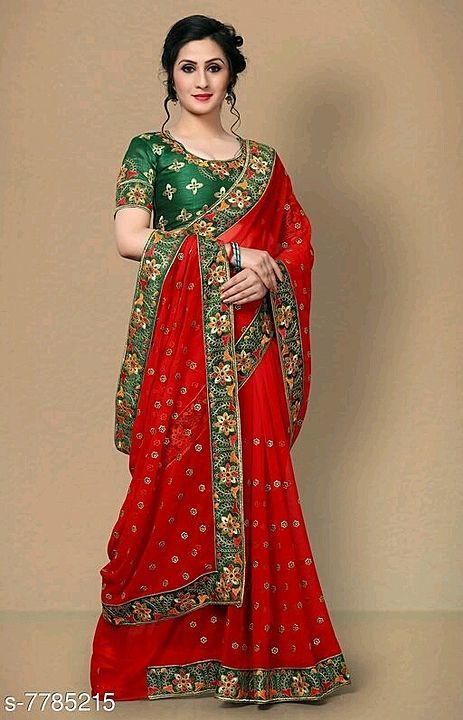 Pratham Blue Designer Red Georgette Embroidered Saree with Blouse Piece
Saree Fabric: Georgette
Blou uploaded by business on 9/1/2020