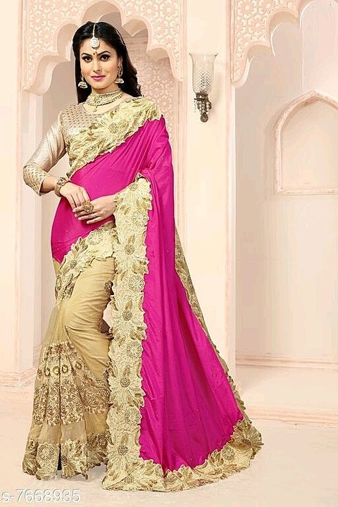 Raghav Trendz Satin Chiffon and Net  Embroidered  Multi Work & Stone Work Pink Color Party Wear Sare uploaded by business on 9/1/2020