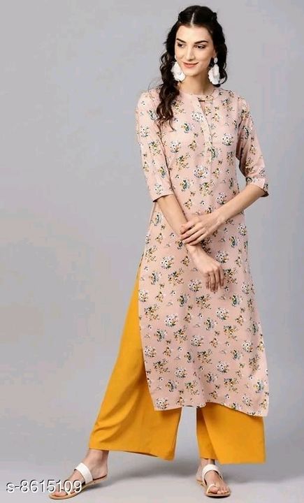 Women Rayon Straight Printed Long Kurti With Palazzos uploaded by business on 8/23/2021