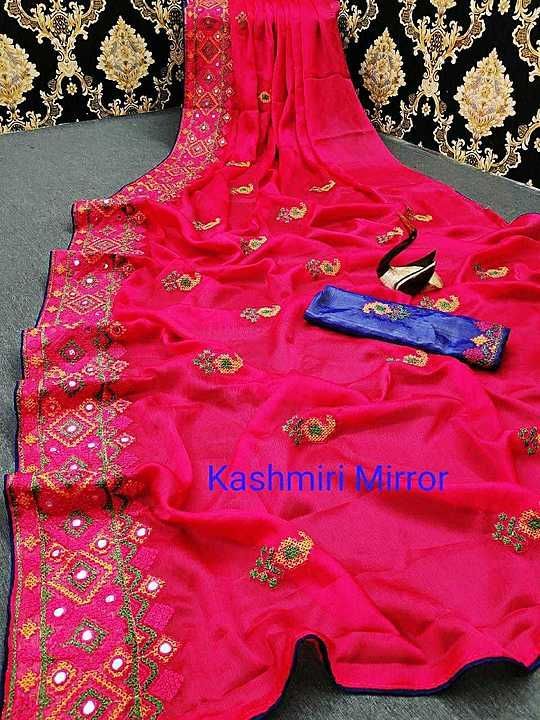 New Kashmiri Mirror style Soft moss Chiffon Saree with heavy Embroidery work and Mirror uploaded by business on 9/2/2020