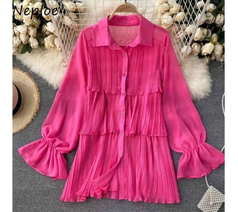 FRILL DRESS WITH PUFFED SLEEVES  uploaded by business on 8/24/2021