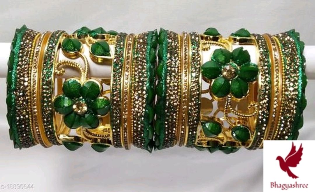 Product image with price: Rs. 440, ID: chuda-bangles-set-aapeshwar-10-bangles-1-set-base-metal-plastic-plating-gold-plated-stone-type-ac7bd2aa