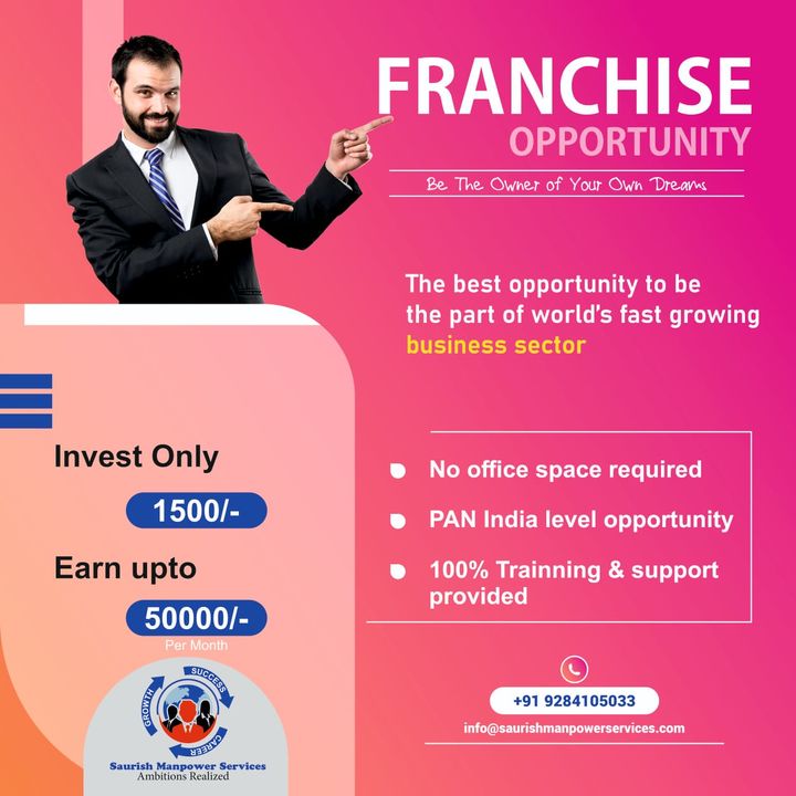 Post image We are Currently offering Franchise Opportunity to anyone who wants to earn good income.It's an opportunity to every person.
No Office Space requirePan India basis.
For More details please contact on 9284105033