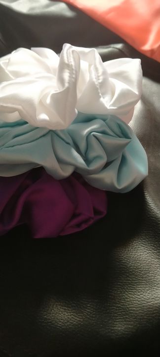 white, blue and purple medium scrunchie uploaded by business on 8/25/2021