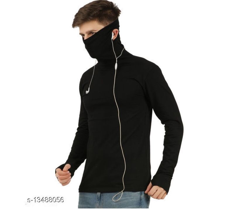 Rigo Men Black Ninja Mask With Curved Bottom Cotton Thumbhole T-Shirt uploaded by business on 8/26/2021