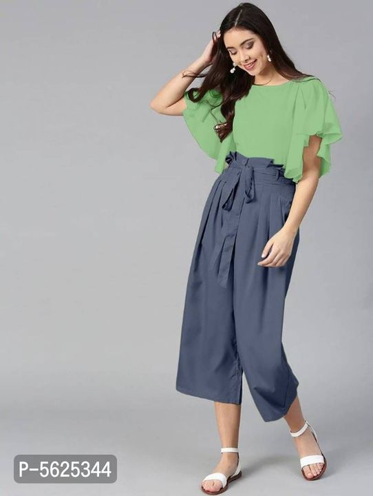 Stylish rayon solid top with crepe palazoo set uploaded by All youth generation shopping on 8/26/2021
