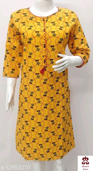 Women cotton Aline printed yellow kurti uploaded by Women's forever on 8/27/2021