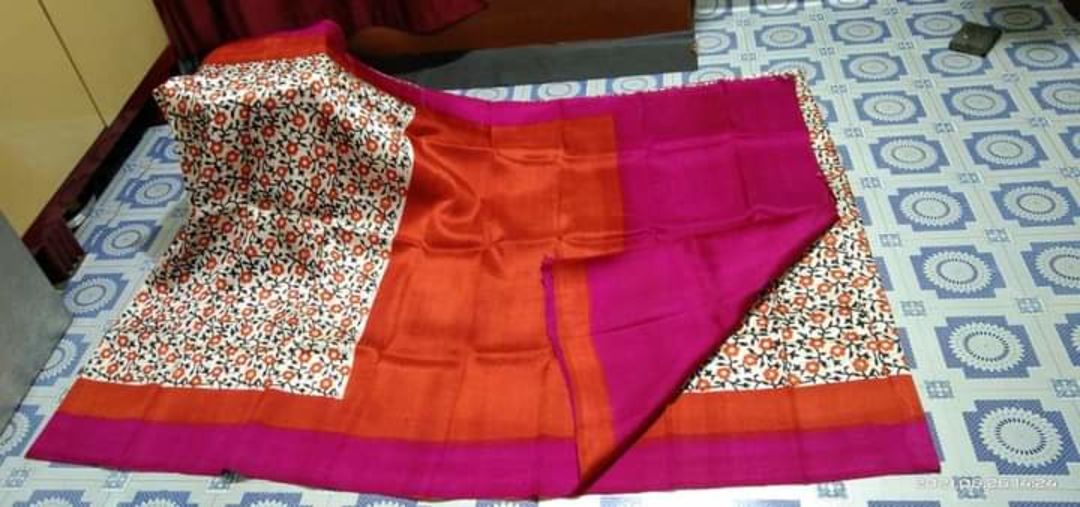 3 play murcidabad silk hand block print saree uploaded by Art o craft on 8/27/2021