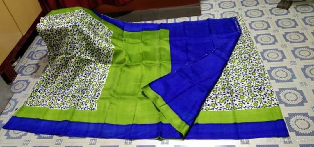 3 play murcidabad silk hand block print saree uploaded by Art o craft on 8/27/2021