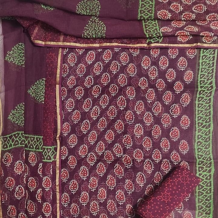 
Kota Doria suit with Kota Doria jari border duppata 
Hand block print 
 uploaded by Shree Shyam fabric on 5/31/2020