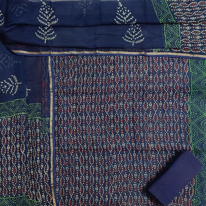 Kota Doria suit with Kota Doria jari border duppata 
Hand block print 
 uploaded by Shree Shyam fabric on 5/31/2020