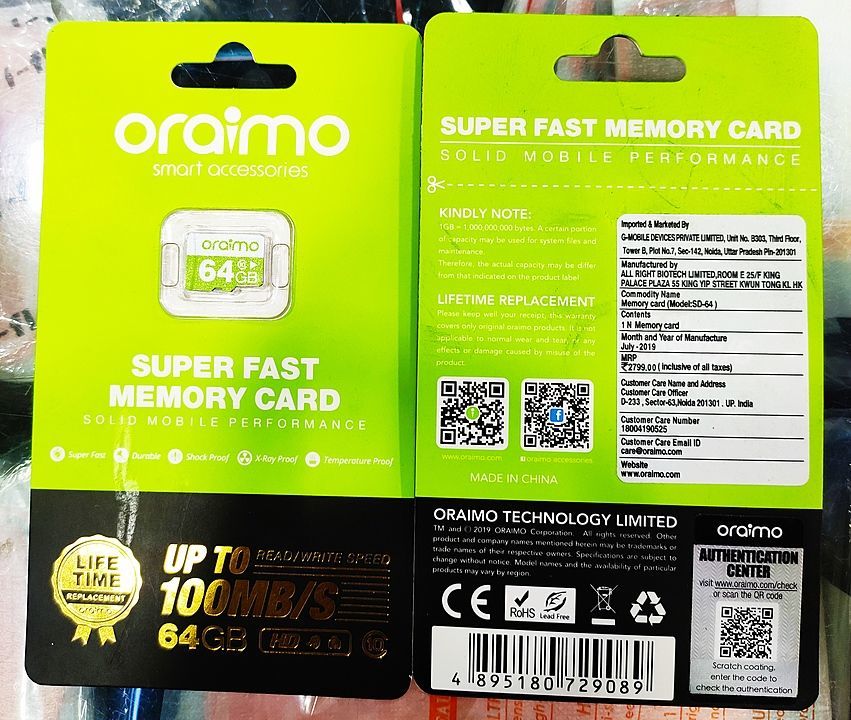 ORAIMO 64GB MEMORY uploaded by Patel mobile spare parts on 9/3/2020