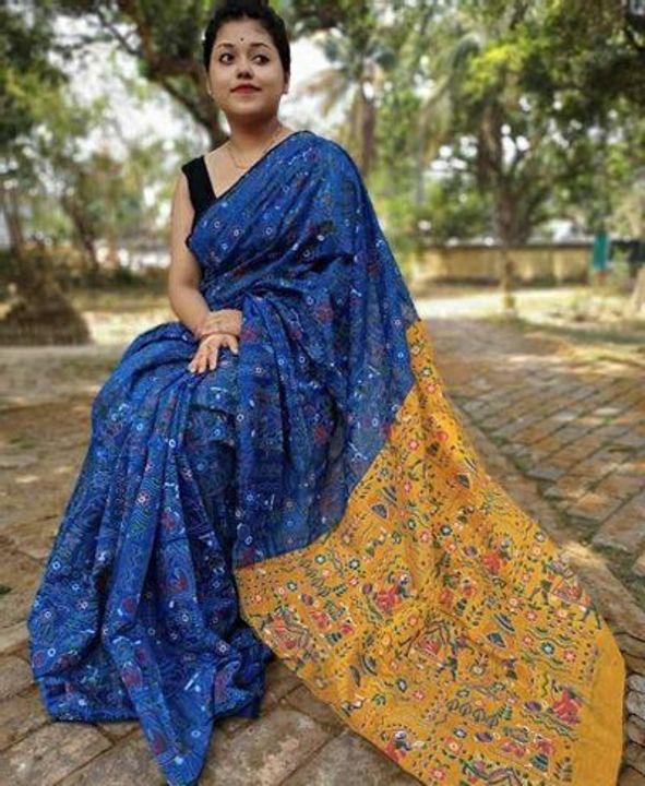 Madhubani Print Cotton Silk Sarees with Blouse piece uploaded by business on 8/30/2021