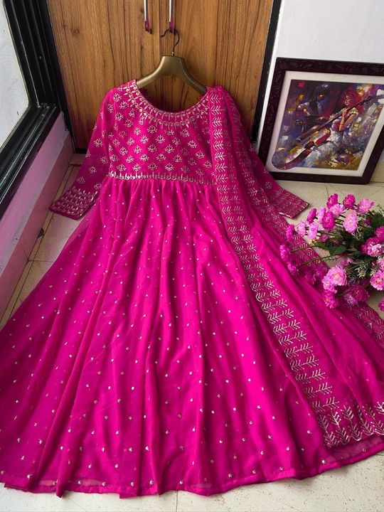 Post image # FABRIC DETAILS:-
👉 GOWN :*HEAVY GEORGETTE WITH FULLY EMBROIDERY*(FULLY STITCHED) *WITH BOTH SIDE WORK FRONT &amp; BACK* 👉🏻 INNER : SILK👉🏻 *DUPATTA: HEAVY GEORGETTE WITH EMBROIDERY WORK &amp; LACE BORDER*
# SIZE DETAILS:
👉 Gown Fullystitched up to 44 Size 👉🏻 Gown Length is 54 inch 
More details my contact number 8210972936