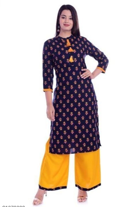 *Elegant  Printed Knee Length Straight Rayon Palazzo Sets*

*Details:*
Description: 1 Piece of Kurti uploaded by SN creations on 8/31/2021