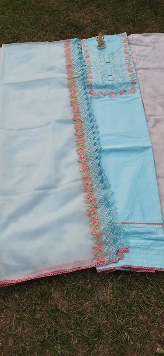 Cotton suit set with Organza dupatta uploaded by StyloFabrics on 8/31/2021