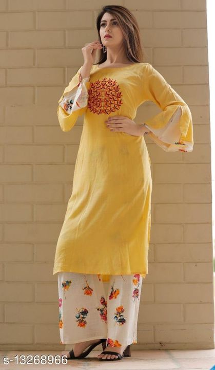 Women Rayon A-line Printed Long Kurti With Palazzos uploaded by business on 9/2/2021