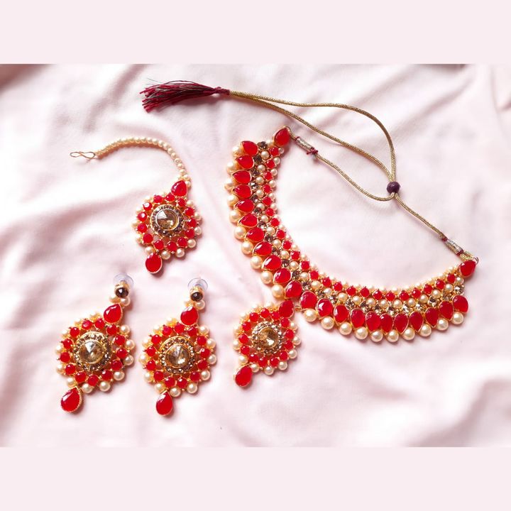 Post image 🔥🔥Best Quality Attractive Choker Set with Earrings and Mangtikka, Shipping extra, whatsapp to order or query at 8076754485🔥🔥