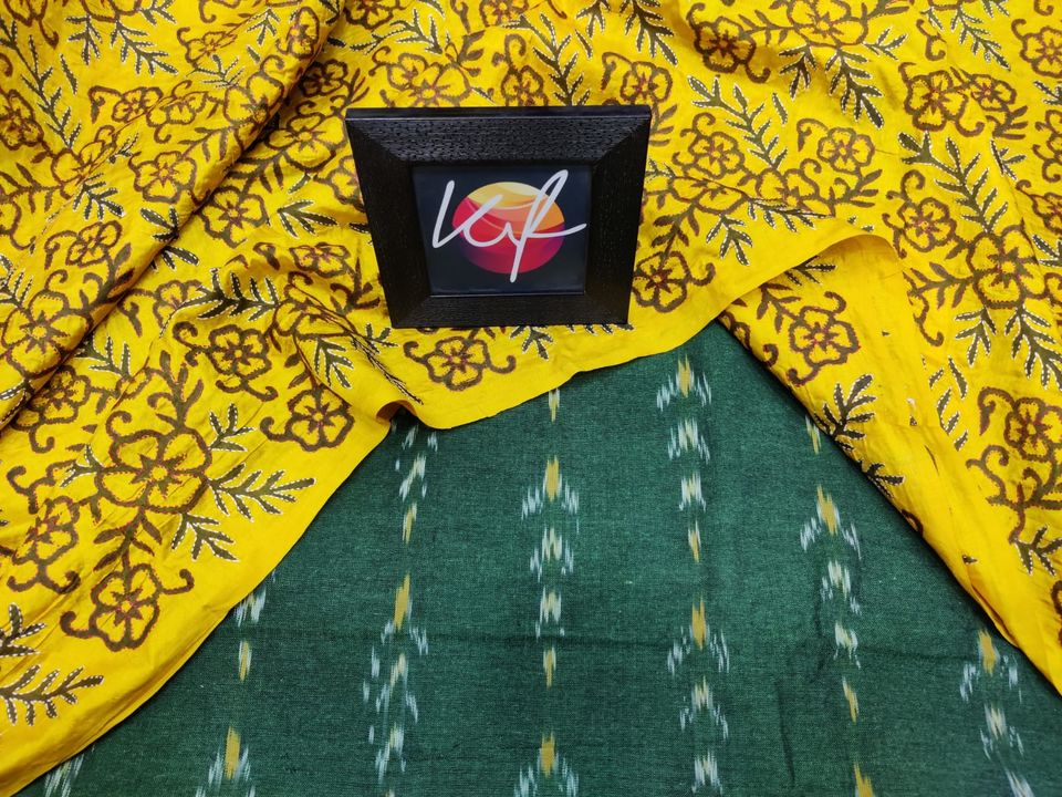 Post image Ikkat shirt Weaved With pure silk kantha embroidery hand blocked dupatta 