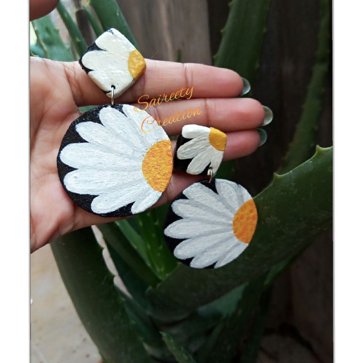 Hand-painted fabric and clay Earings uploaded by business on 9/3/2021