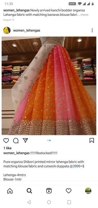 Post image I want 1 Pieces of Orange Lehanga with cutwork Duppta,organza fabric.
Below is the sample image of what I want.