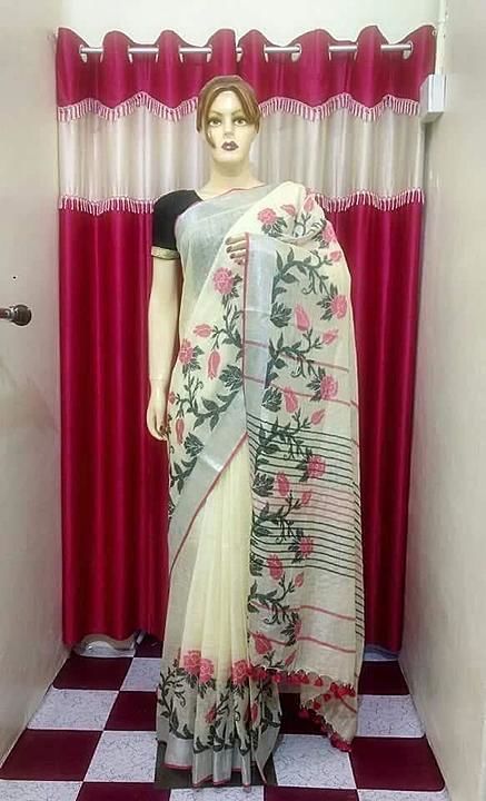Slub linen zacuard dezine sari uploaded by S R handloom on 9/5/2020