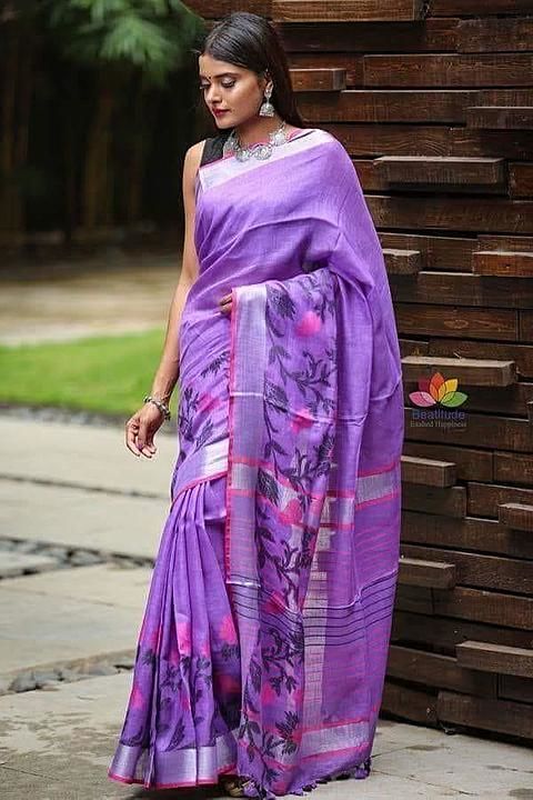 Slub linen zacuard dezine sari uploaded by business on 9/5/2020