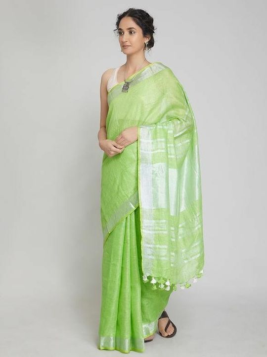 BLEND LINEN SAREE WITH BLOUSE PIECE uploaded by GOLDEN HANDLOOM on 9/4/2021