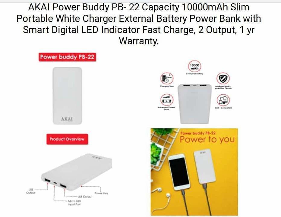 AKAI POWER BANK PB-22  uploaded by business on 9/6/2020
