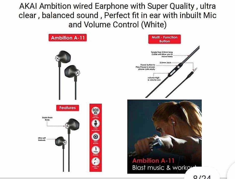 AKAI EARPHONE AMBITION A-11 uploaded by OM ENTERPRISES on 9/6/2020