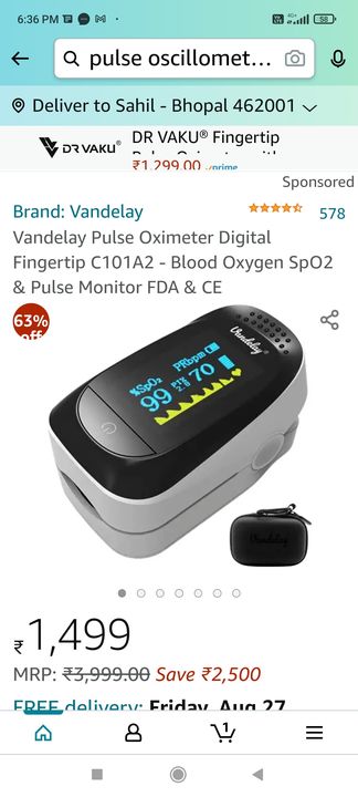 Pulse oximeter uploaded by SK FASHION HUB 9826010379 on 9/6/2021