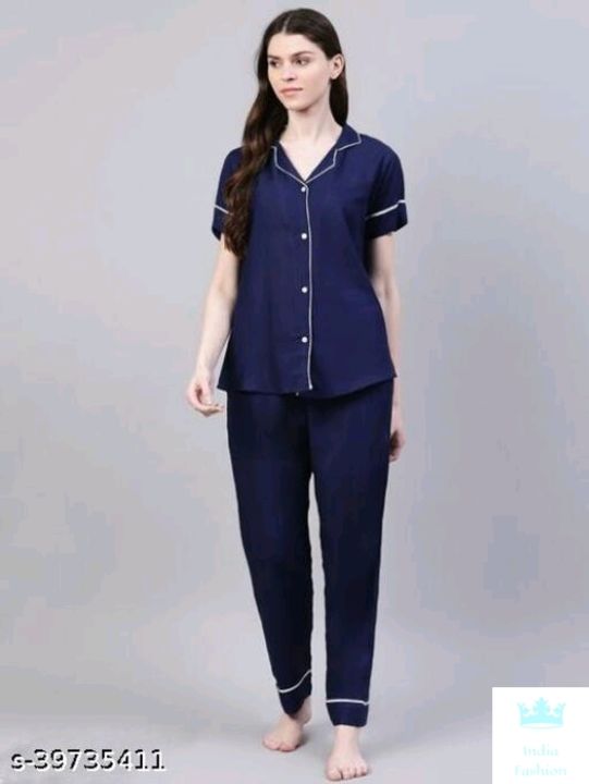 Post image Catalog Name:*Aradhya Stylish Women Nightsuits*Top Fabric: RayonBottom Fabric: RayonTop Type: ShirtBottom Type: PyjamasSleeve Length: Short SleevesPattern: SolidMultipack: 1Sizes:M (Top Bust Size: 38 in, Top Length Size: 27 in, Bottom Waist Size: 28 in, Bottom Length Size: 38 in) L (Top Bust Size: 40 in, Top Length Size: 27 in, Bottom Waist Size: 30 in, Bottom Length Size: 38 in) XL (Top Bust Size: 42 in, Top Length Size: 27 in, Bottom Waist Size: 32 in, Bottom Length Size: 38 in) XXL (Top Bust Size: 44 in, Top Length Size: 27 in, Bottom Waist Size: 34 in, Bottom Length Size: 38 in) XXXL (Top Bust Size: 46 in, Top Length Size: 27 in, Bottom Waist Size: 36 in, Bottom Length Size: 38 in) 4XL (Top Bust Size: 48 in, Top Length Size: 27 in, Bottom Waist Size: 38 in, Bottom Length Size: 38 in) 5XL (Top Bust Size: 50 in, Top Length Size: 27 in, Bottom Waist Size: 40 in, Bottom Length Size: 38 in) 6XL (Top Bust Size: 52 in, Top Length Size: 27 in, Bottom Waist Size: 42 in, Bottom Length Size: 38 in) 
*Proof of Safe Delivery! Click to know on Safety Standards of Delivery Partners- https://ltl.sh/y_nZrAV3