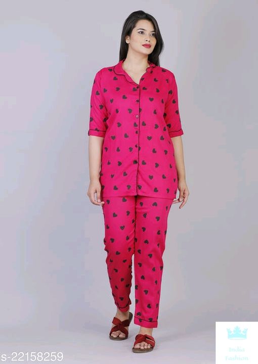 Post image Catalog Name:*Aradhya Fashionable Women Nightsuits*Top Fabric: RayonBottom Fabric: RayonTop Type: Regular TopBottom Type: PyjamasSleeve Length: Short SleevesPattern: PrintedMultipack: 1Sizes:M (Top Bust Size: 38 in, Top Length Size: 30 in, Bottom Waist Size: 38 in, Bottom Hip Size: 38 in, Bottom Length Size: 38 in) L, XL, XXL, XXXL*Proof of Safe Delivery! Click to know on Safety Standards of Delivery Partners- https://ltl.sh/y_nZrAV3