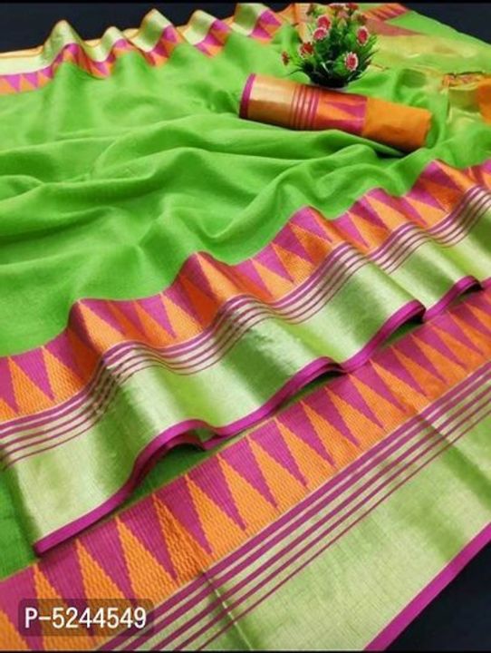 Tample work border cotton silk saree uploaded by business on 9/7/2021